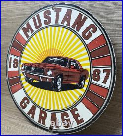 Vintage Ford Mustang Porcelain Sign Gas Automobile Service Motor Co Tucks Dealer