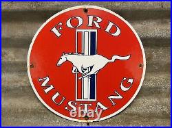 Vintage Ford Mustang Porcelain Sign Horse Power Sport Car Sales Gas Oil Service