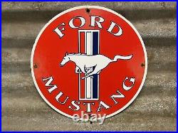 Vintage Ford Mustang Porcelain Sign Horse Power Sport Car Sales Gas Oil Service