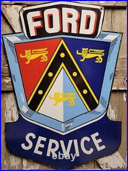 Vintage Ford Porcelain Sign 2-sided Oil Gas Dealer Service Car Sales Garage Farm