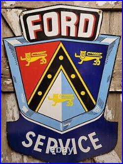 Vintage Ford Porcelain Sign 2-sided Oil Gas Dealer Service Car Sales Garage Farm