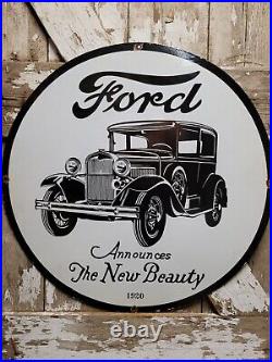 Vintage Ford Porcelain Sign 30 New Beauty Gas Automobile Car Truck 1920 Dealer