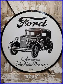 Vintage Ford Porcelain Sign 30 New Beauty Gas Automobile Car Truck 1920 Dealer