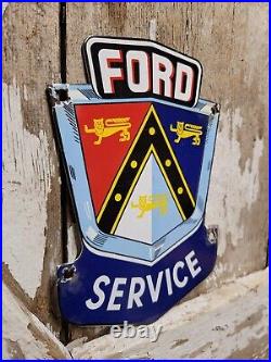 Vintage Ford Porcelain Sign Automobile Car Truck Dealer Emblem Sales & Service