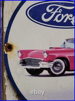 Vintage Ford Porcelain Sign Automobile Dealer Sales Station Oil Service Woman