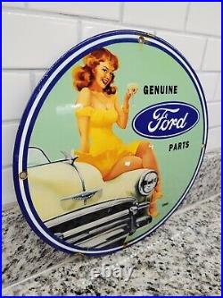 Vintage Ford Porcelain Sign Genuine Car Parts Dealer Gas Station Oil Service