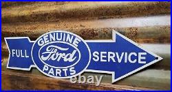 Vintage Ford Porcelain Sign Genuine Parts Automobile Dealer Full Service Arrow