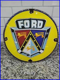 Vintage Ford Porcelain Sign Ised Car Truck Dealer Garage Oil Gas Station Service