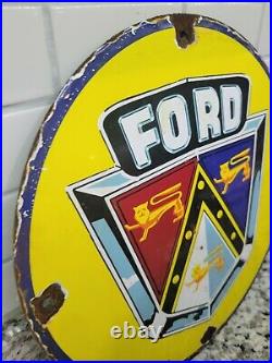 Vintage Ford Porcelain Sign Ised Car Truck Dealer Garage Oil Gas Station Service