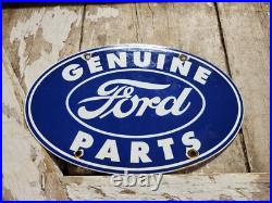 Vintage Ford Porcelain Sign Old 12 Genuine Car Parts Dealer Sales Service Oval