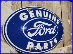 Vintage Ford Porcelain Sign Old 12 Genuine Car Parts Dealer Sales Service Oval