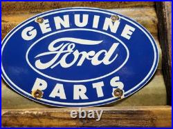 Vintage Ford Porcelain Sign Old 12 Genuine Car Parts Dealer Sales Service Oval