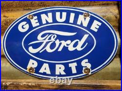Vintage Ford Porcelain Sign Old 12 Genuine Car Parts Dealer Sales Service Oval