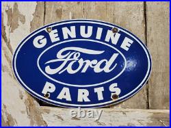Vintage Ford Porcelain Sign Old 12 Genuine Car Parts Dealer Sales Service Oval