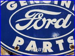 Vintage Ford Porcelain Sign Old 12 Genuine Car Parts Dealer Sales Service Oval