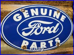 Vintage Ford Porcelain Sign Old 12 Genuine Car Parts Dealer Sales Service Oval