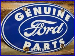 Vintage Ford Porcelain Sign Old 12 Genuine Car Parts Dealer Sales Service Oval