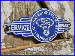 Vintage Ford Porcelain Sign Old 12 V8 Engine Service Garage Automobile Sales