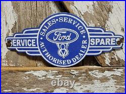 Vintage Ford Porcelain Sign Old 12 V8 Engine Service Garage Automobile Sales