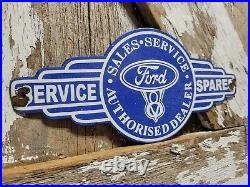 Vintage Ford Porcelain Sign Old 12 V8 Engine Service Garage Automobile Sales