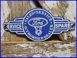 Vintage Ford Porcelain Sign Old 12 V8 Engine Service Garage Automobile Sales