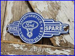 Vintage Ford Porcelain Sign Old 12 V8 Engine Service Garage Automobile Sales