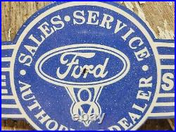 Vintage Ford Porcelain Sign Old 12 V8 Engine Service Garage Automobile Sales