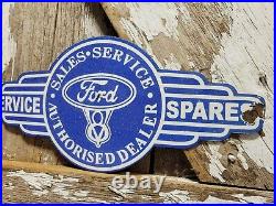 Vintage Ford Porcelain Sign Old 12 V8 Engine Service Garage Automobile Sales