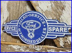 Vintage Ford Porcelain Sign Old 12 V8 Engine Service Garage Automobile Sales