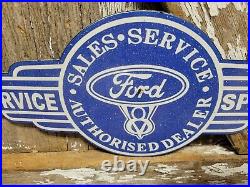 Vintage Ford Porcelain Sign Old 12 V8 Engine Service Garage Automobile Sales