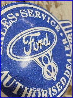 Vintage Ford Porcelain Sign Old 12 V8 Engine Service Garage Automobile Sales