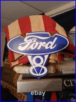 Vintage Ford Porcelain Sign Old Rare 1939 Car Auto Parts V8 Fomoco Truck Sales
