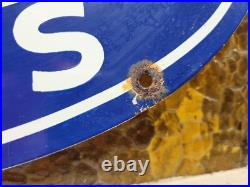 Vintage Ford Porcelain Sign Old Us Genuine Auto Parts Dealer Sales Service Oval
