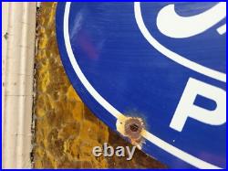Vintage Ford Porcelain Sign Old Us Genuine Auto Parts Dealer Sales Service Oval