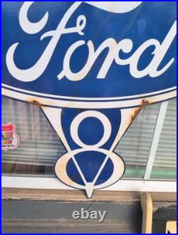 Vintage Ford Porcelain Sign Old V8 Car Truck Service Automobile Sales Dealer