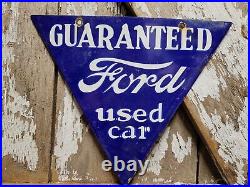 Vintage Ford Porcelain Sign Used Car Truck Dealer Triangle Sales Service Dept