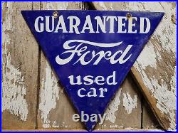 Vintage Ford Porcelain Sign Used Car Truck Dealer Triangle Sales Service Dept