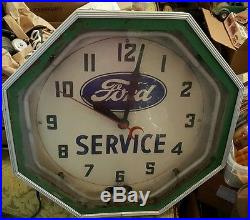 Vintage Ford Sales &Service Neon Clock, octagon 1930s-40s
