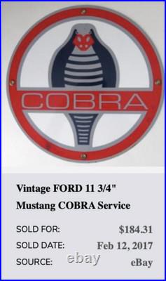 Vintage Ford Shelby Cobra Sports Car Snake 12 Porcelain Metal Gasoline Oil Sign