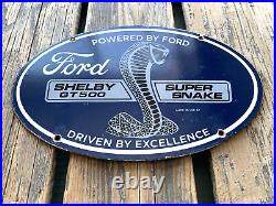 Vintage Ford Shelby Gt500 Mustang Cobra Dealer Gas Station Porcelain Oil Sign