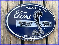 Vintage Ford Shelby Gt500 Mustang Cobra Dealer Gas Station Porcelain Oil Sign