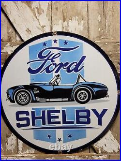 Vintage Ford Shelby Porcelain Sign 30 Old Race Car Gas Automobile Dealer Sales