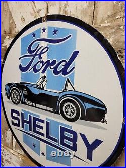 Vintage Ford Shelby Porcelain Sign 30 Old Race Car Gas Automobile Dealer Sales