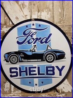 Vintage Ford Shelby Porcelain Sign 30 Old Race Car Gas Automobile Dealer Sales