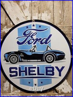 Vintage Ford Shelby Porcelain Sign 30 Old Race Car Gas Automobile Dealer Sales