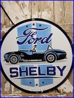 Vintage Ford Shelby Porcelain Sign 30 Old Race Car Gas Automobile Dealer Sales