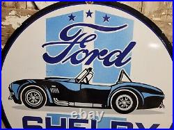 Vintage Ford Shelby Porcelain Sign 30 Old Race Car Gas Automobile Dealer Sales