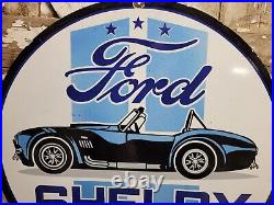 Vintage Ford Shelby Porcelain Sign 30 Old Race Car Gas Automobile Dealer Sales