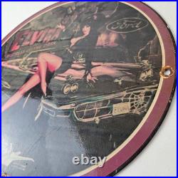 Vintage Ford Sign Elvira Mistress Porcelain Gas Pump Station Sign