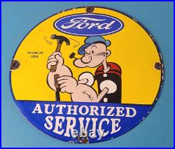 Vintage Ford Sign Porcelain Automobiles Popeye Authorized Gas Pump Sign